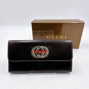 New in box Gucci  BRITT Camel Leather Long Wallet